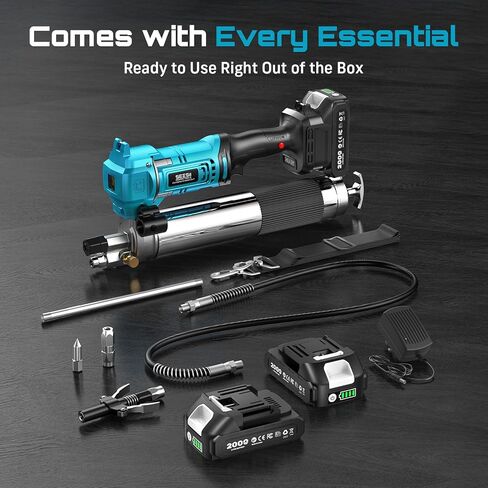 Seesii Cordless Electric Grease Gun, 10000 PSI High Pressure, 6.4 oz/min High Flow, Grease Gun with LED Light, 39.4" Long Hose & 2 Batteries for Automotive, Agricultural, & Construction Equipment in Saudi Arabia