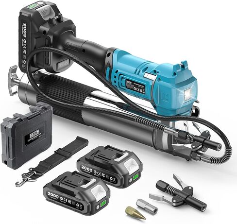 Seesii Cordless Electric Grease Gun, 10000 PSI High Pressure, 6.4 oz/min High Flow, Grease Gun with LED Light, 39.4" Long Hose & 2 Batteries for Automotive, Agricultural, & Construction Equipment in Saudi Arabia