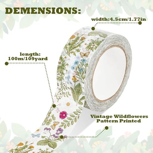JarThenaAMCS 109 Yard Spring Packing Tape Vintage Wildflower Floral Decorative Sticky Wrapping Tape for DIY Crafts Small Business Sealing Boxes Mail Boxes in Saudi Arabia