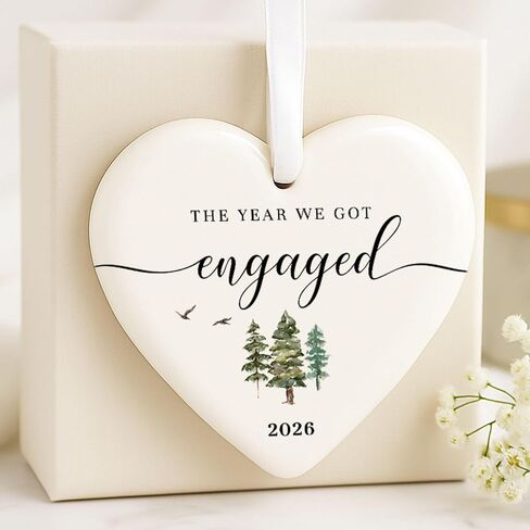 Engaged Ornament 2025, Engagement Gifts for Couples, Ceramic Christmas Ornament, First Christmas, Ships Next Day, Year We Got Engaged Gift in Saudi Arabia