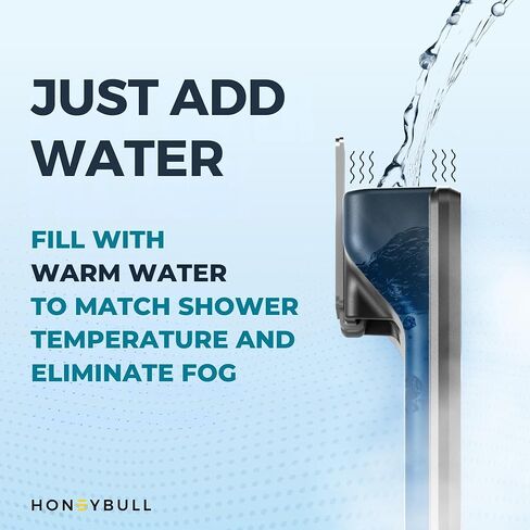 مرآة دش بدون ضباب من HONEYBULL للحلاقة - مرآة مضادة للضباب للاستحمام مع خزان مياه، حامل خطاف لاصق، حامل ماكينة حلاقة إضافي وممسحة - للرجال والنساء، ملحقات حمام صغيرة (أسود) in Kuwait
