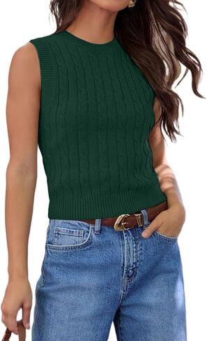 Ezbelle Women's Summer Crop Shirts Sleeveless Tops Cable Knit Tank Work Sweaters Vest Trendy Outfits in Saudi Arabia