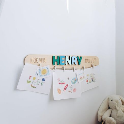Personalized “Look What I Made" Sign for Kids, Wooden Art Display Board with Name, Hanging Artwork Organizer for Children’s Room, Custom Gift for Kids in Saudi Arabia