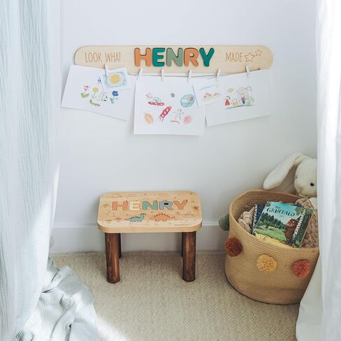 Personalized “Look What I Made" Sign for Kids, Wooden Art Display Board with Name, Hanging Artwork Organizer for Children’s Room, Custom Gift for Kids in Saudi Arabia