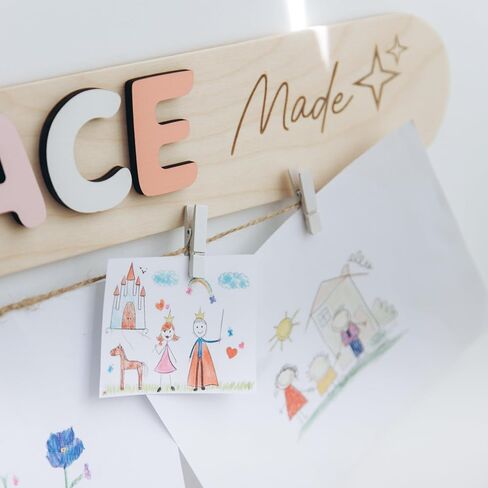 Personalized “Look What I Made" Sign for Kids, Wooden Art Display Board with Name, Hanging Artwork Organizer for Children’s Room, Custom Gift for Kids in Saudi Arabia