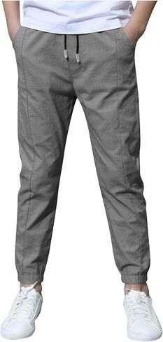 Boys Cotton Linen Jogger Pants Kids Summer Lightweight Casual Pants Elastic Waist Athletic Outdoor Youth Hiking Trousers in Saudi Arabia