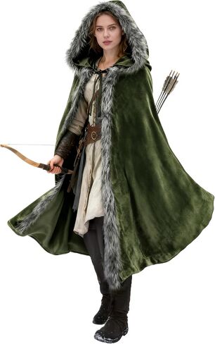 Medieval Hooded Cloak Renaissance Viking Cloak Fur Cape with Hood for Men and Women in Kuwait