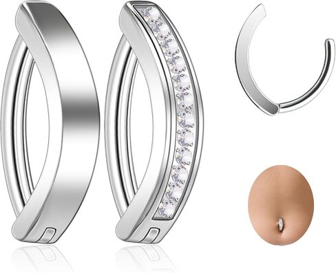 XUU Hoop Belly Button Ring 14G – ASTM F136 Titanium Flat Navel Piercing, Simple Clicker Curved Reverse Barbell Body Jewelry for Women, 2PCS, 12mm, 5 Colors in Saudi Arabia