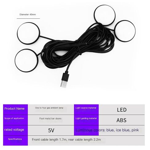 ضوء جو قدم السيارة USB واحد إلى أربعة مقبس أحادي اللون تعديل لاسلكي (أزرق) in Kuwait