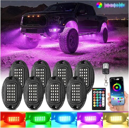 12 قرنًا من الألومنيوم متعدد الألوان RGB LED أضواء الصخور لشاحنة Jeep RV ATV UTV عربة الجولف للطرق الوعرة مع جهاز تحكم عن بعد APP/RF، معدن IP68 مقاوم للماء طقم Underglow ثنائي المنطقة نيون خارجي ضوء سفلي 12 فولت in Kuwait