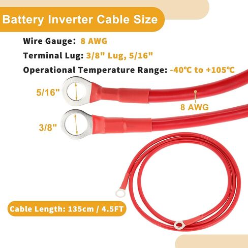 1 قطعة 8 AWG مقياس البطارية العالمية العاكس كابل لسيارة مركبة قارب RV كابل البطارية الشمسية المعلبة النحاس الأحمر 4.5FT 3/8 "العروة 5/16" العروة in Kuwait