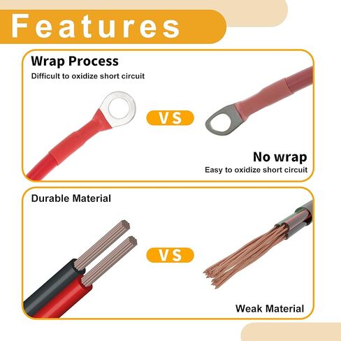 1 قطعة 8 AWG مقياس البطارية العالمية العاكس كابل لسيارة مركبة قارب RV كابل البطارية الشمسية المعلبة النحاس الأحمر 4.5FT 3/8 "العروة 5/16" العروة in Kuwait