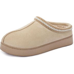 نعال Zizor النسائية المريحة والغامضة المصنوعة من جلد الغزال الأصلي للاستخدام الداخلي والخارجي والمنزل المنفوش مريح للشتاء سهل الارتداء لطيف ودافئ من إسفنج الذاكرة حذاء فروي in Kuwait