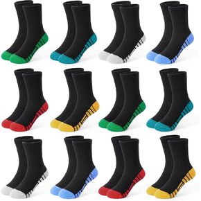 12 Pairs Boys Crew Socks Athletic Cotton Kids Socks Running Crew White Black Soft Sock for Toddler Boys 1-14 Years in Kuwait