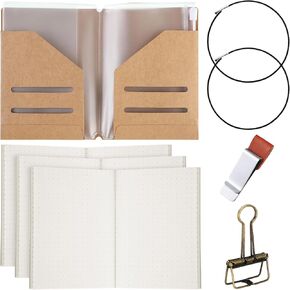 Thenshop Travelers Notebook Accessories Kit Include Dotted Passport Size Travelers Notebook Inserts, Travel Kraft File Folder, Zipper Case, Pen Holder, Binder Clip and Elastic Bands in Kuwait