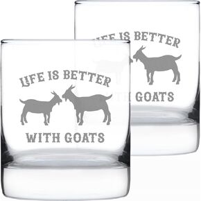 Life is Better With Goats - Goat Whiskey Rocks Glass - Unique Funny Farm Animal Themed Decor and Gifts - 10.25 Oz in Kuwait