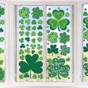 NEWHOOK 8 St Patricks Day Window Clings St Patrick's Day Decorations Double Sided Shamrock Window Stickers Green Static Saint Patricks Day Clings for Glass Windows Door Irish Holiday Decor in Kuwait
