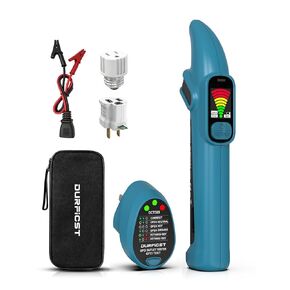 مكتشف قاطع الدائرة DURFICST مع شاشة LCD مزدوجة، جهاز اختبار منفذ GFCI، أداة تتبع الدائرة الكهربائية NCV 90-135 فولت مع إنذار صفارة للكهربائيين/الصناعة اليدوية، يتضمن محولات وحقيبة حمل in Kuwait