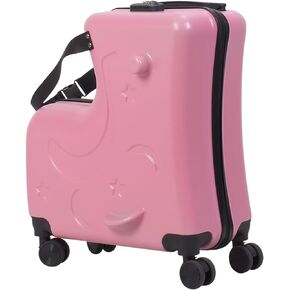 حقيبة حمل ذات سعة كبيرة مع عجلات، حقيبة سفر للأطفال مقاومة للصدمات مع مقعد وحزام أمان، حقيبة حمل مع 4 عجلات دوارة (وردي) in Kuwait