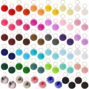 180 Pcs Colorful Pom Poms Keychains Fluffy Ball Bag Keychain Faux Fur Keyring Christmas Party Gifts Bulk Pink Backpack Charms Accessory for Women for Handbag Tote Bag Pendant Purse in Saudi Arabia