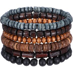 6 عبوات من الأساور الرجالية، أساور مطرزة للرجال، مجموعات أساور مطرزة خشبية عتيقة قابلة للتعديل كهدية لعيد الميلاد لصديق عيد الفصح، مجموعات الجرونج متعددة الطبقات للنساء in Kuwait
