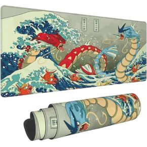 Large Gaming Mouse Pad,Japanese Ukiyoe Anime Dragon Mousepad,Stitched Edges,Non-Slip Rubber Base,Long Extended Desk Mouse Mat(31.5"x12") in Saudi Arabia