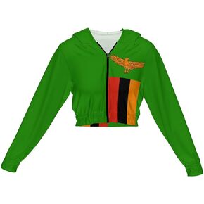 Zakqeik Women Long Sleeve Nicaragua Flag Crop Top Cute Zipper Cropped Fitted Shirts in Kuwait