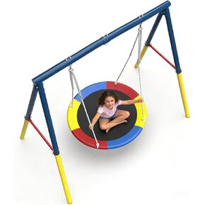 DECORLIFE 40 Inch Saucer Swing for Kids Outdoor, 700lb Weight Capacity, Tree Swing with Hanging Straps, 360° Rotate Swivel, Adjustable Ropes, 900D Oxford Waterproof, Multicolor, Round in Kuwait