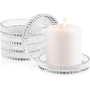 لوحة حامل شموع على شكل عمود زجاجي من دياكي، مجموعة من 6 قطع، 3.5 بوصة صينية شموع كريستالية شفافة مستديرة، حامل ديكور لتناول الطعام وحفلات الزفاف وديكور الطاولة المركزية in Kuwait