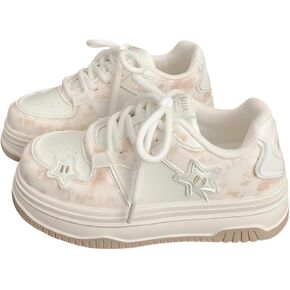 Chunky Sneakers for Women, Star Patch, Round Toe, Preppy Style, Y2K Cute Platform Shoes with 4.5cm Height Boost, Cloud-Soft Sole, All-Season Wear in Saudi Arabia