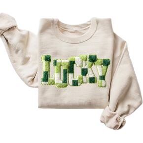 Lucky St. Patrick’s Day Sweatshirt for Women – Green Shamrock Patch Style Crewneck – Cozy Irish Holiday Pullover in Kuwait