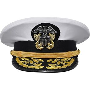 USA Navy Admiral White Cotton Removeable hat Gold Hand Embroidery peek Gold Chin Strap Metal Insignia in Saudi Arabia