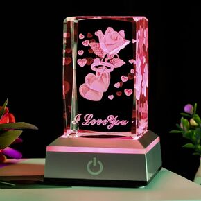 BAHUJIDA I Love You 3D Ring Rose Crystal مع ضوء ليلي ملون LED، هدايا عيد الأم في عيد الحب للزوجة والأم والنساء، هدية فريدة من نوعها لعيد ميلاد الصديقة (قلب) in Kuwait