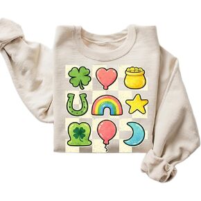 Lucky Symbols Graphic Sweatshirt for Women – Fun St. Patrick’s Day Themed Pullover in Kuwait