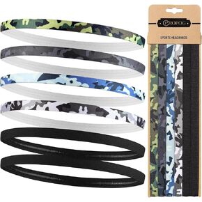 6 Pcs Thin Elastic Headbands for Men & Women - Sports Headband - Hair Bands for Boys - Silicone Grip Non-Slip Sweat Bands Head for Yoga, Soccer, Football, Running, Tennis, Gym, Workout in Kuwait