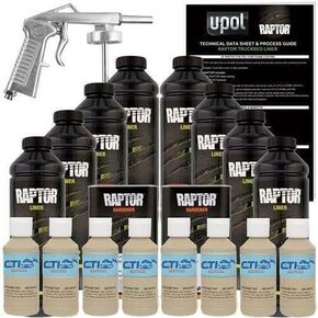 Raptor Truck Bed Liner Kit with Colored Sand Brown #30277 Tint and Spray Gun - 8 Liters - Protective Spray On Paint for Coating Trucks, Tailgates, Vehicle Undercoating - Tintable Bedliner Formula in Kuwait
