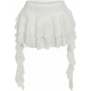 WDIRARA Women's Floral Lace Tiered Mini Skirt Asymmetrical Layered Ruffle Skirts in Kuwait