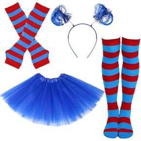 زي المهرجان للبالغين، عصابة رأس من التول توتو على شكل ذيل حصان، جوارب مخططة للركبة، قفازات مخططة in Kuwait