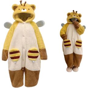 cacacece Winter Bee Hooded Onesie Pajamas – Plush Animal Cosplay Sleepwear Robe, Thick Warm Loungewear for Cold Nights in Saudi Arabia