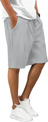 Men's Waffle Shorts Drawstring Waist Stretchy Shorts Solid Color Casual Pants Lightweight Comfy Breathable Pants in Saudi Arabia