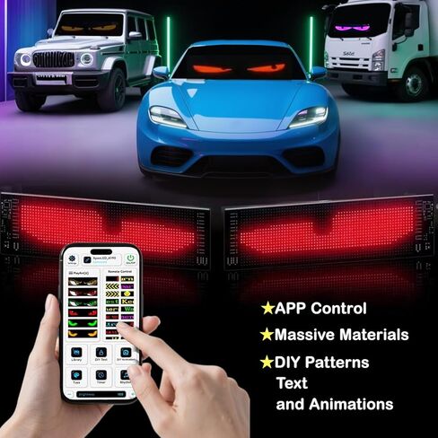 أضواء LED عين الشيطان للزجاج الأمامي، مصابيح LED مرنة للتحكم في التطبيقات، علامة LED قابلة للبرمجة لنافذة سيارة شاحنة دراجة نارية RV، لوحة مصفوفة عيون متحركة مخصصة مع جهاز تحكم عن بعد in Kuwait