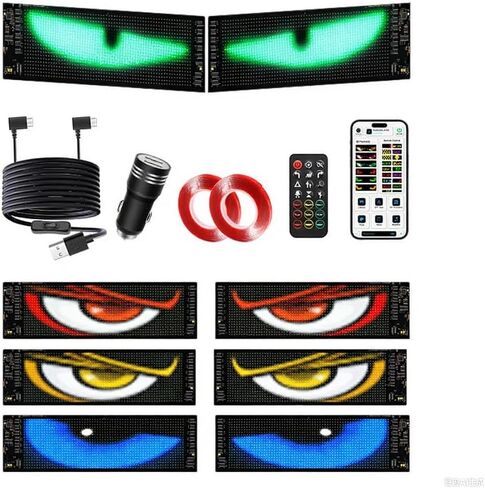 أضواء LED عين الشيطان للزجاج الأمامي، مصابيح LED مرنة للتحكم في التطبيقات، علامة LED قابلة للبرمجة لنافذة سيارة شاحنة دراجة نارية RV، لوحة مصفوفة عيون متحركة مخصصة مع جهاز تحكم عن بعد in Kuwait