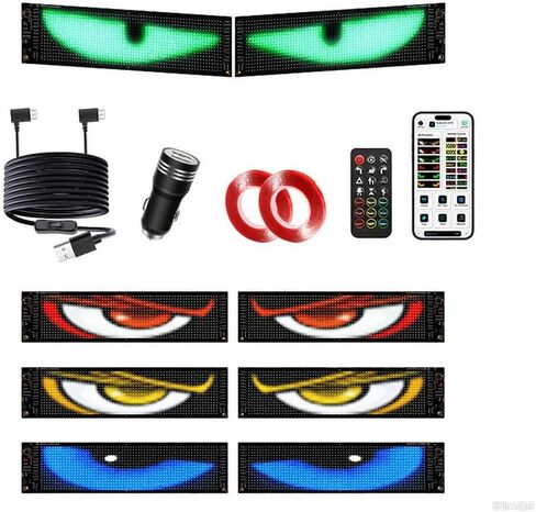 أضواء LED عين الشيطان للزجاج الأمامي، مصابيح LED مرنة للتحكم في التطبيقات، علامة LED قابلة للبرمجة لنافذة سيارة شاحنة دراجة نارية RV، لوحة مصفوفة عيون متحركة مخصصة مع جهاز تحكم عن بعد in Kuwait