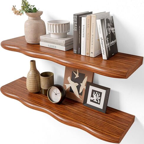 24inch Walnut Finished Floating Shelves for Wall,Luxury Rustic Solid Pine Wood Shelf Bracket for Room Decor,Wall Mounted Hanging Shelves for Bedroom,Living Room, Set of 2 in Saudi Arabia