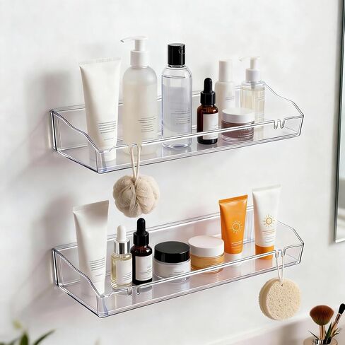 Clear Floating Shelves, Acrylic Shelves for Bathroom Organizers and Storage, Bathroom Shelf with Adhesive Shelf or Screws, Wall Mount Organizer for Shower Caddy,Room Decor, Kitchen, Living Room in Saudi Arabia