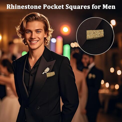 Rhinestone Prefolded Pocket Squares for Men, Mens Handkerchief Sparkly Crystal Pocket Square for Prom Party Wedding in Saudi Arabia