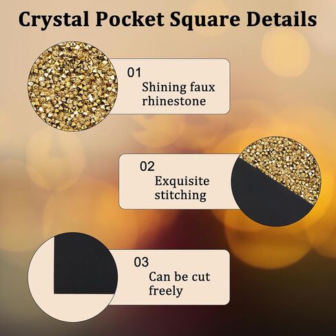 Rhinestone Prefolded Pocket Squares for Men, Mens Handkerchief Sparkly Crystal Pocket Square for Prom Party Wedding in Saudi Arabia
