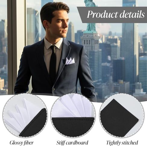 Prefolded Pocket Squares Polyester Mens Handkerchiefs on Card White Solid Color Suit Jacket Tuxedo Accessories for Business Party Wedding Men in Saudi Arabia