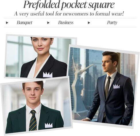 Prefolded Pocket Squares Polyester Mens Handkerchiefs on Card White Solid Color Suit Jacket Tuxedo Accessories for Business Party Wedding Men in Saudi Arabia