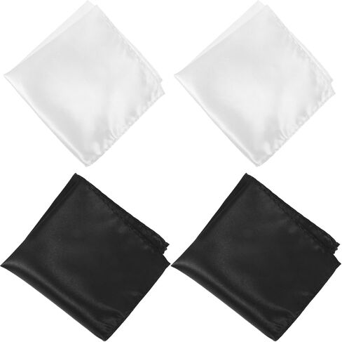 4 Pcs Black And White Pocket Square Set for Men Silk Like Handkerchief Pre Folded Pocket Squares Men's Handkerchiefs Soft Hankie Solid Towel Formal Premium Gent Hankies Reusable for Suit Accessories in Saudi Arabia